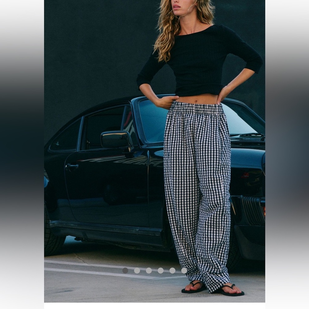 Free People Preppy Gingham Pants black white check Small pull on seer sucker